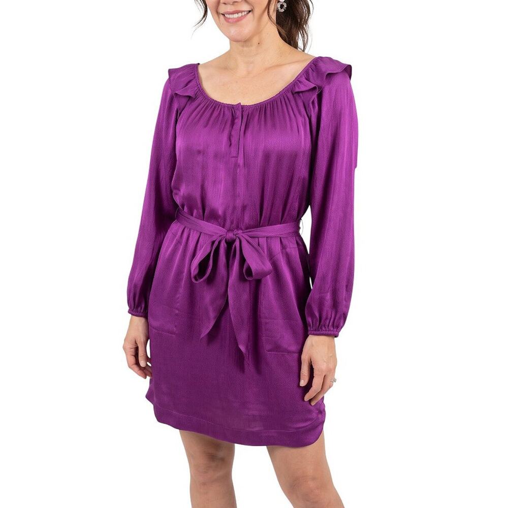 Rebecca Taylor 100% Silk Purple Ruffled Dress With Pockets 0